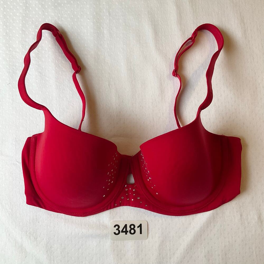 La Senza Women Sexy Wired Back Closure Bra size 34C, Red, w Rhinestones
